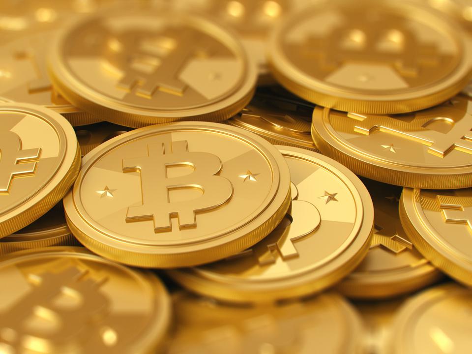 Several units of bitcoin, a cryptocurrency. 