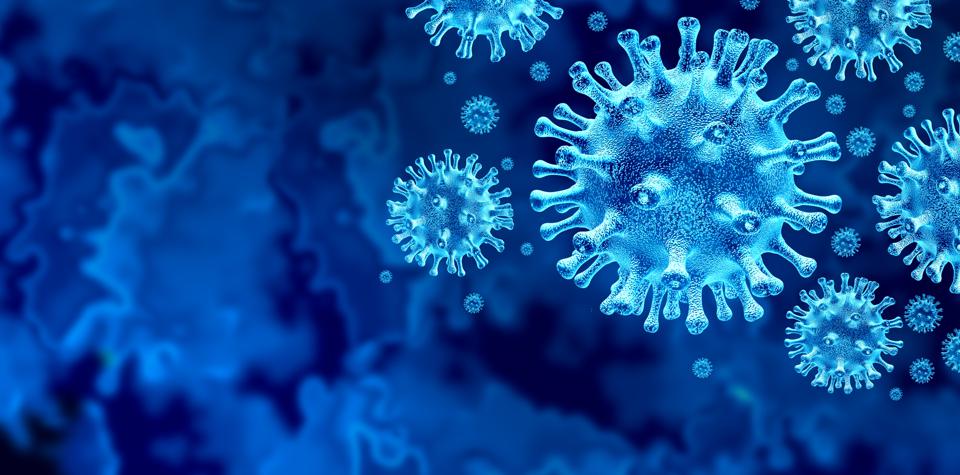 A picture of coronavirus against a blue background. 