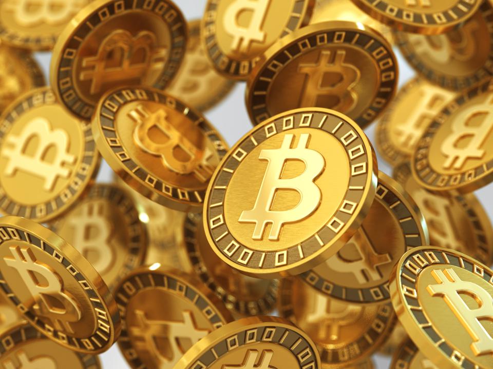 Several units of bitcoin, a digital currency. 