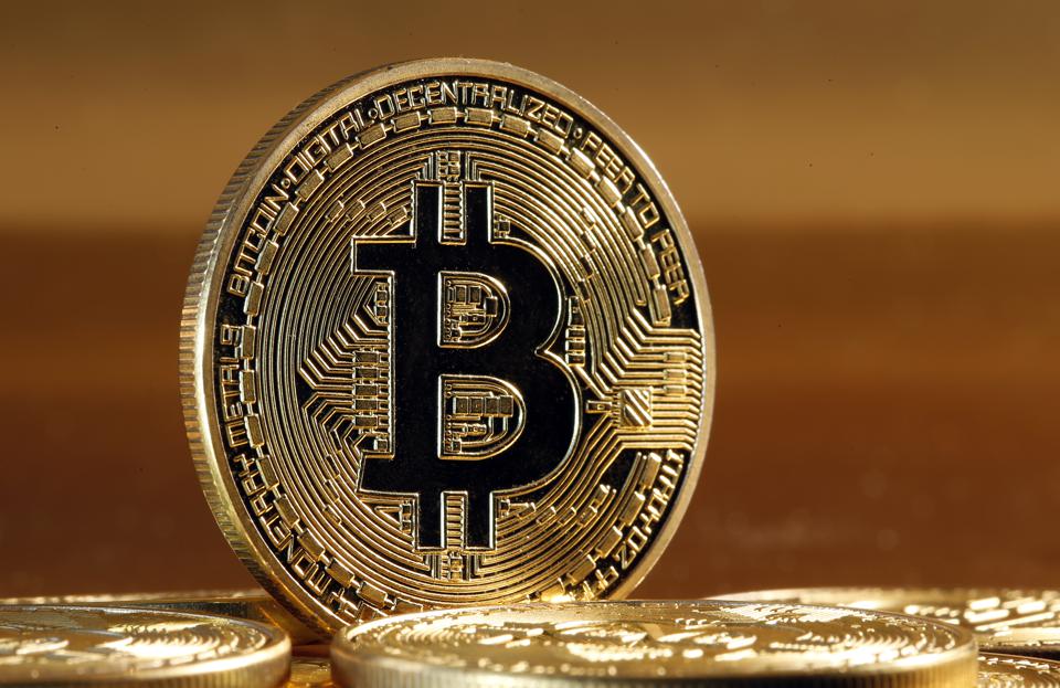 Novelty Coins Representing The Bitcoin Cryptocurrency : Illustration